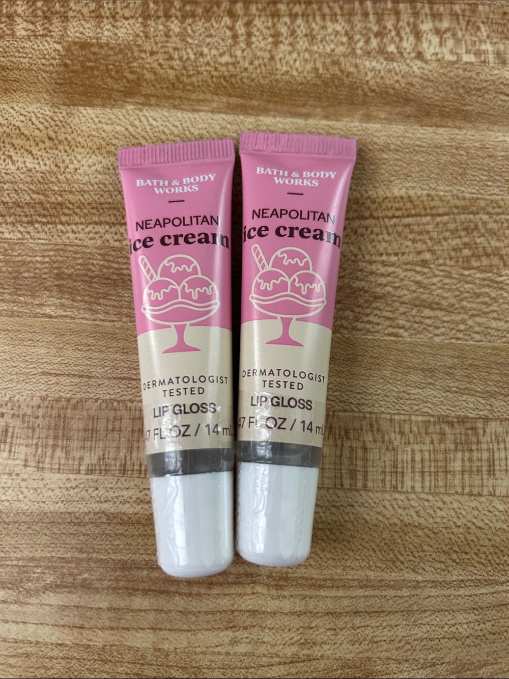 Bath & Body Works Neapolitan Ice Cream Lip Gloss - Pink & Cream